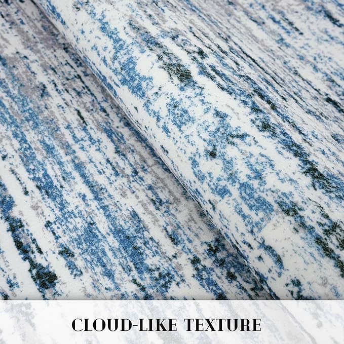 Modern Abstract Hallway Runner Rug, Grey Blue White Washable Kitchen Runner Non-Slip Soft 2x8 Runner Rug Thin Print Faux Wool Carpet for Entryway Bedroom Laundry Room Indoor Home Decor
