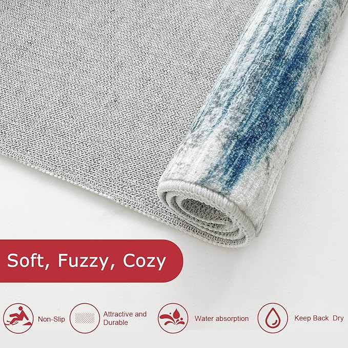 KOZYFLY Modern Abstract 3x5 Entryway Rug Non-Slip Washable Area Rug, Blue Throw Rugs Indoor Mat for High-Traffic Door Entrance, Kitchen, Laundry, Nursery, Soft Bedroom Living Room Accent