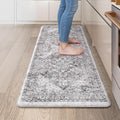 KIMODE Anti Fatigue Kitchen Mat, Cushioned Boho Distressed Kitchen Runner, Non Slip Memory Foam Kitchen Mat for Floor, Waterproof Standing Desk Mat for Laundry, Office, Sink Grey Brown 20"x39"