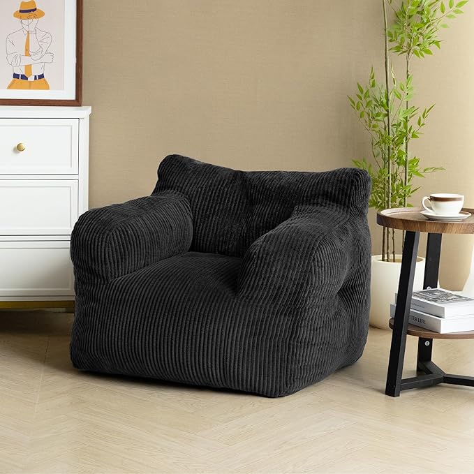 32" Bean Bag Chair,Loveseat Sofa,Corduroy Lazy Sofa Bed for Adults,Fit Living Room, Bedroom,Outdoor Spaces,Ultra Soft Dutch Velvet,Fluffy Comfort Washable Cover,72h Rebound,Black