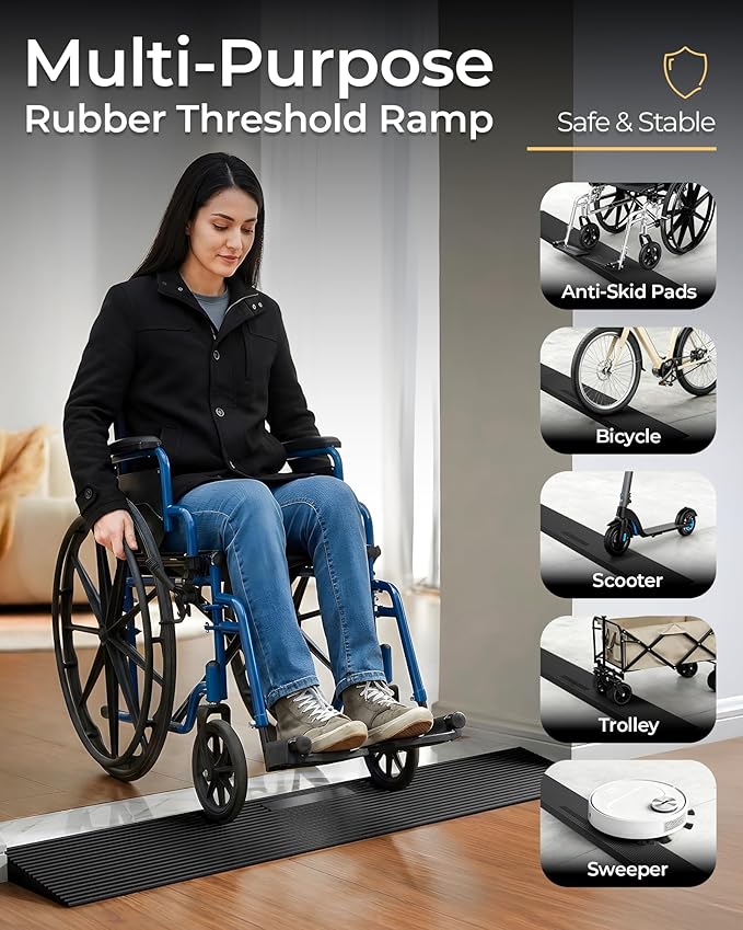 FACHNUO 0.6" Rise Rubber Threshold Ramp for Doorways, 35.4" Wide, 3306 LBS Load Capacity Wheelchair Ramp - Cuttable Non-Slip Rubber Ramp, Secure and Stable for Curbs, Wheelchairs, Walkers and Scooters