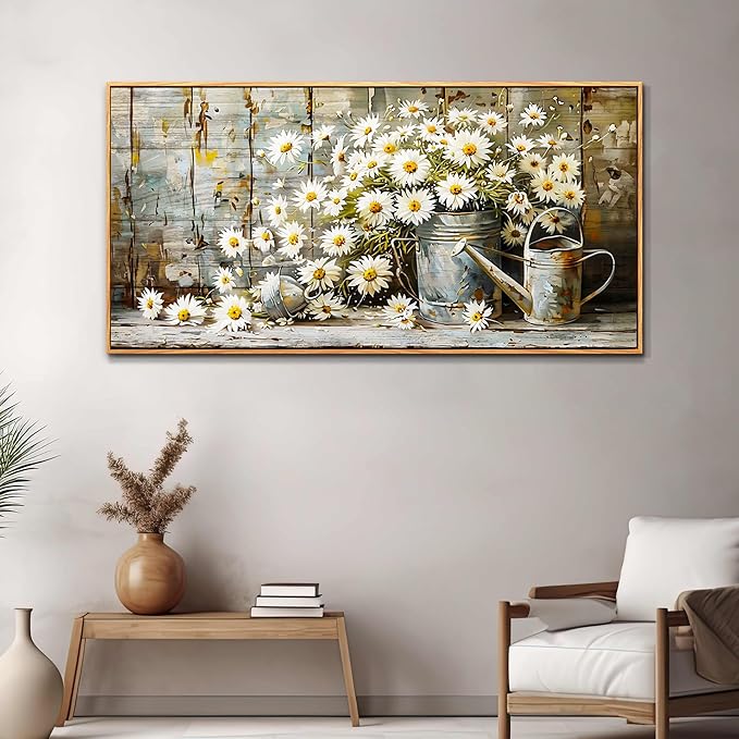 PHAOHUAXM Large Canvas Wall Art For Living Room Wall Decor Printing Artwork Retro White Flower Dining Room Bedroom Bathroom Kitchen Wall Painting Home Decoration Wood Frame Ready To Hang 20x40 In