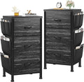 Night Stand Set 2, Night Stand with Drawers for Bedroom, Bedside Table with Wooden Top, Sturdy Steel Frame End Table, Dorm Nightstand for Bedroom, Entryway, Hallway, Closet, Cloth Bags, Hooks, Black