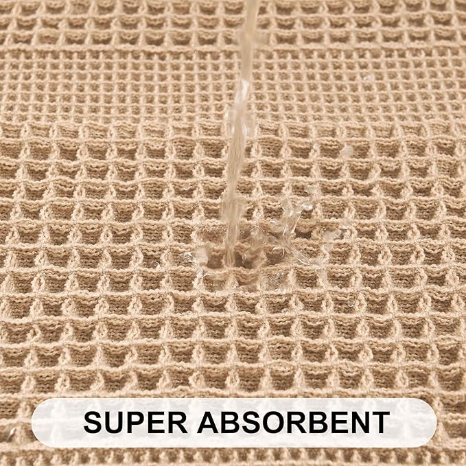 Hiasan Waffle Bath Mat, Super Absorbent Non Slip Bathroom Boho Rug with Tassels, Machine Washable Bath Mats for Bathroom, Ultra Soft Rubber Backed Rug, Loop-Brown, 20 x 32 Inches