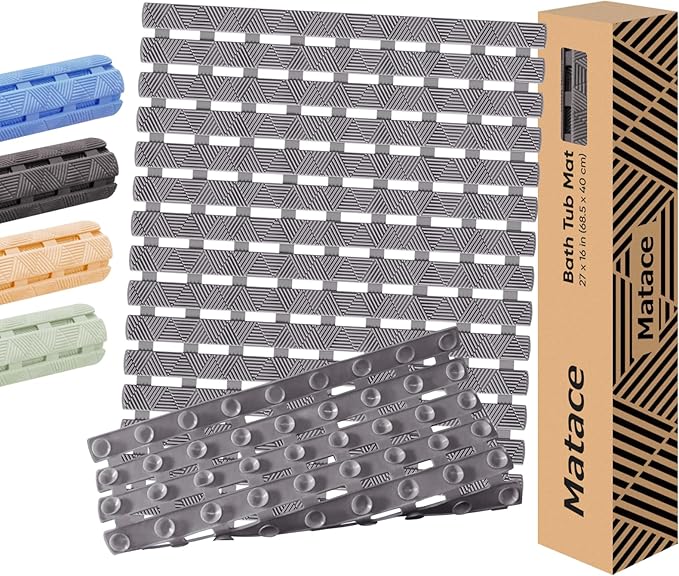 Bathtub Mat Non Slip - for Inside Bath Tub & Shower, Small 27x16 Inch, 180 Strong Suction Cups, Soft Textured Surface, Fast Drain & Quick Dry, Bathroom Safety Mat, Dark Gray, Matace