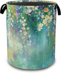 Abstract Flowers Laundry Basket,Spring Floral Collapsible Laundry Baskets with Handles,Waterproof Oxford Cloth Storage Basket 16"x20" for Bathroom/Bedroom/Dormitories