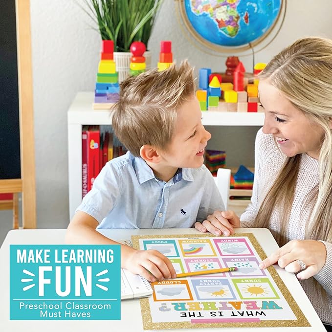 Hadley Designs 16 Educational Posters for Classroom Decor - Gold Educational Posters for Toddlers 1-3, Toddler Learning Poster for Kids Ages 3-5, Kindergarten & Preschool Classroom Must Haves