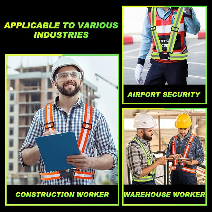 Hercicy 20 Pcs Reflective Vest High Visibility Safety Vests, Adjustable Running Gear Straps Lightweight Reflector for Construction (Green,Orange)