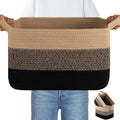 OIAHOMY Woven Storage Basket, Cotton Rope Baskets for Toys,Towel, Clothes, Used to Bathroom,Living Room,Nursery,Bedroom, 16"x12"x10"- Pack of 3, Black & Brown