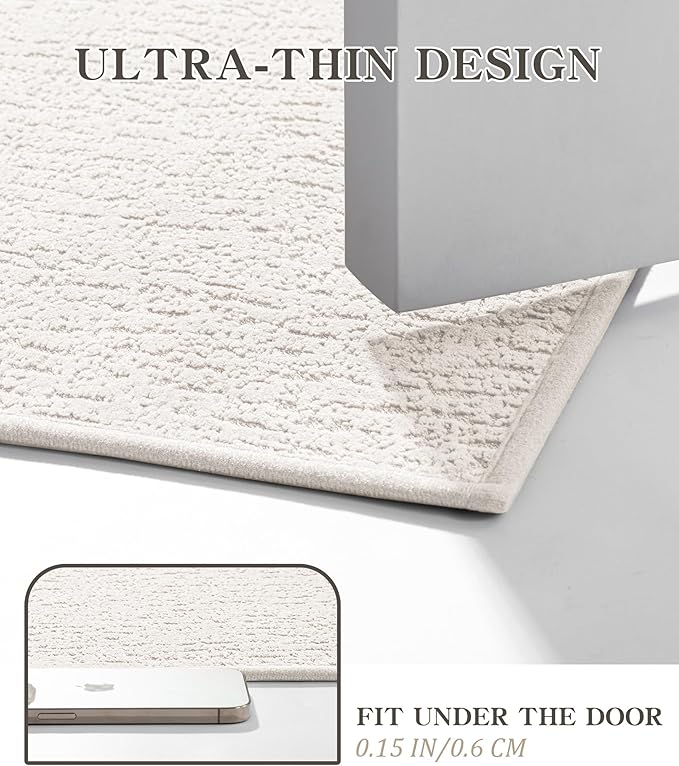 chakme 2 Piece Bathroom Rug Set, Ultra Thin Bath Mat, Absorbent, Non Slip, Machine Washable, White, 17" x 24"
