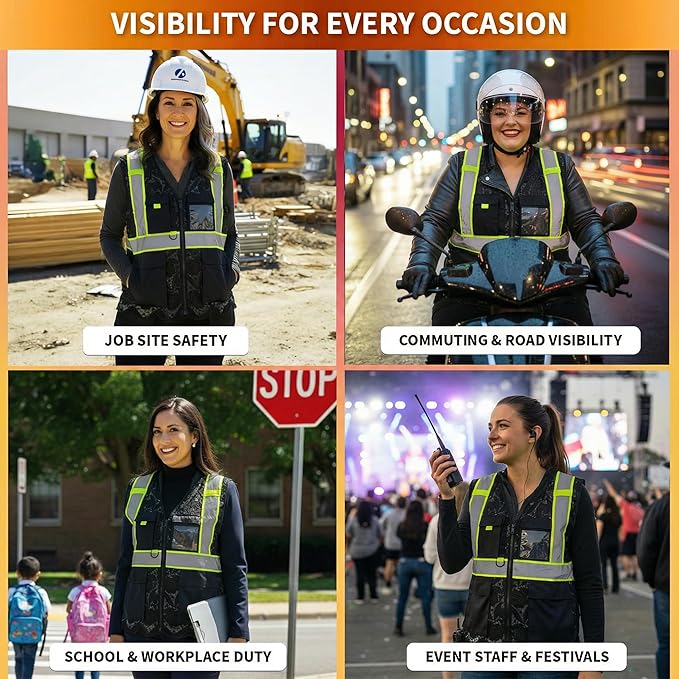 Lace-Mesh Safety Vest for Women & Men - Breathable, High Visibility Vest with Zipper & ANSI Class 2 Reflective Strips