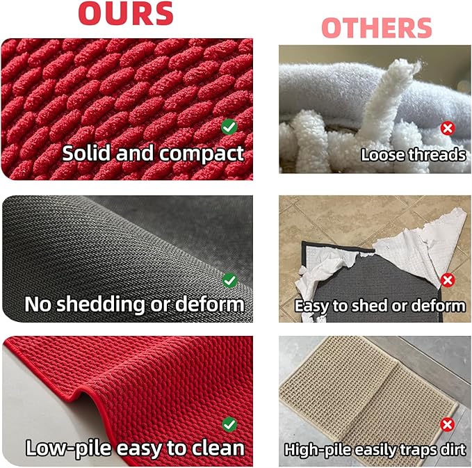 Christmas Bathroom Rugs Non Slip Washable, Super Absorbent Thin Bath Mat Quick Dry Low Pile Bathroom Rug, Red 24"x36"