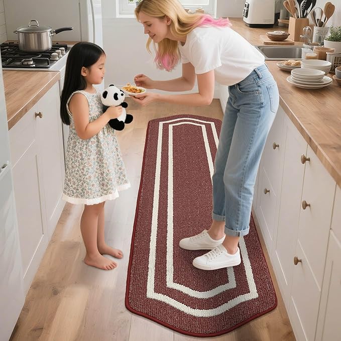COSY HOMEER Long Kitchen Floor Mats for in Front of Sink Super Absorbent Kitchen Rugs and Mats 24"x79" Non-Skid Kitchen Mat Standing Mat Washable,Polypropylene,Red,Frame