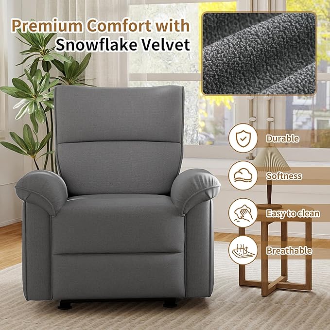 Wall Hugger Power Recliner Chair, Zero Wall Electric Recliner Chairs with USB Port, Snowflake Velvet Space Saving Large Recliner for Living Room, RV, Home Theater