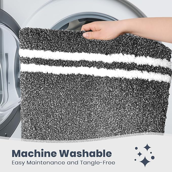 PURRUGS Bathroom Rug Non-Slip Machine Washable 20" x 24" U-Shaped, Super Absorbent and Quick Dry Shaggy Microfiber Bath Mat, Extra Soft and Plush Contour Rug for Toilet Base, Charcoal