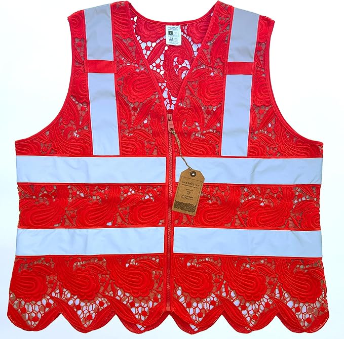 Lace-Mesh Safety Vest for Women & Men - Breathable, High Visibility Vest with Zipper & ANSI Class 2 Reflective Strips