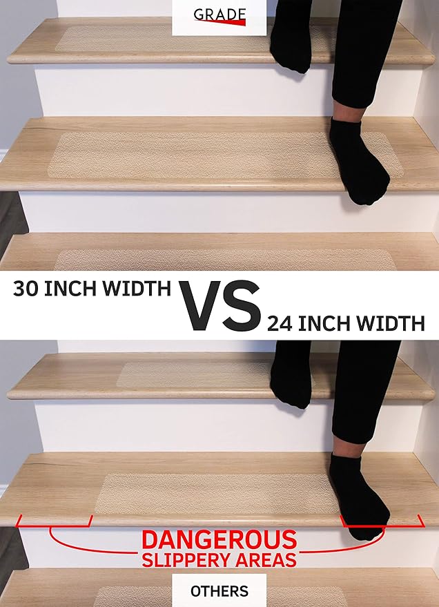 6”x30” Non-Slip Stair Treads Tape (14-Pack) – Clear Anti-Slip Grip Strips