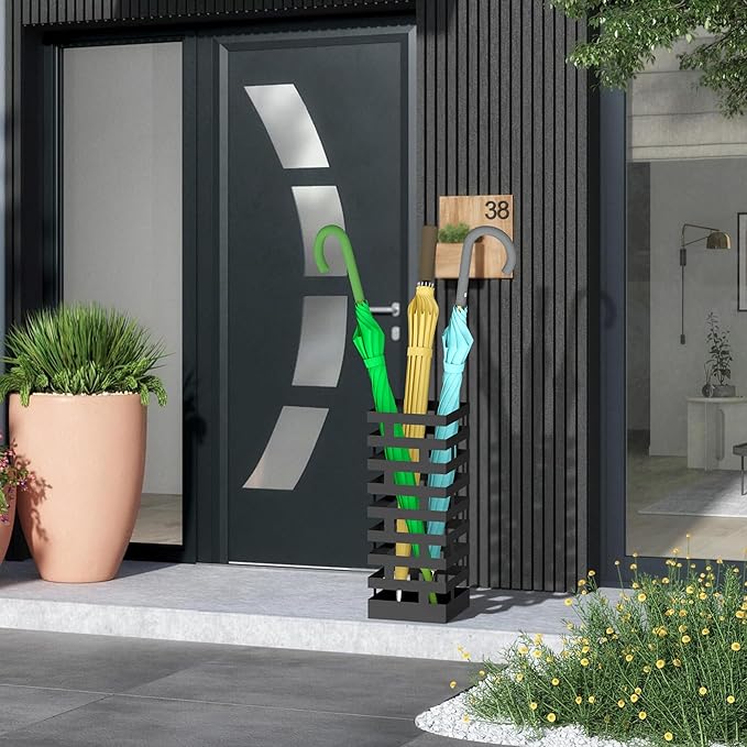 Umbrella Holder for Indoor Entryway,Metal Umbrella Stand with Removable Water Tray and Hooks, 16.2 Inch Umbrella Rack Storage for Home, Office, Hotel
