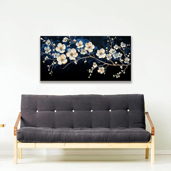 Suconvng Black Wall Art Minimalist Canvas Wall Art Decor White Flower Wall Art Canvas Artwork Print Paintings Picture For Bedroom Botanical Office Aesthetic Home Wall Decor 20" X 40"