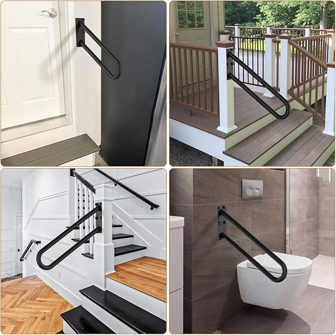 20 inch Stainless Steel Handrail for 1-3 Steps- 1.25" Tube, ZUEXT U Shaped Oil Rubbed Black Safety Grab Bar for Stairs, Wall Mounted Hand Railing for Outdoor Garage Entry Interior Exterior Stairway