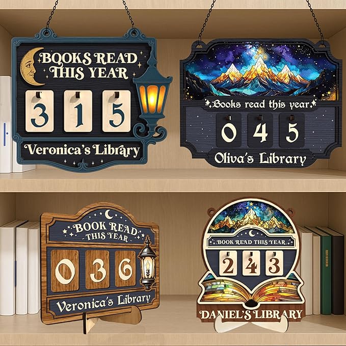 Custom Book Tracker Sign, Personalized Books Read This Year Counter with Name, Wooden Reading Tracker Frame, Book Lover Gift for Readers, Librarians, Writers, Home Library Bookshelf Decor