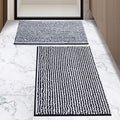 Ultra-Soft Bathroom Rug Set, 2-Piece – Absorbent, Non-Slip, Machine Washable Bath Mats for Bathroom, Shower, Sink, Kitchen （20" x 32" + 17" x 24"） Black White