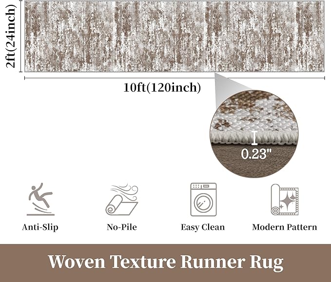 Runners for Hallways Ultra Non-Slip 2x10 Long Runner Rugs Washable Abstract Tear and Stain Resistance No Pile Lightweight Modern Rug Runners for Entryway, Kitchen, Walkway, Entrance, Brown