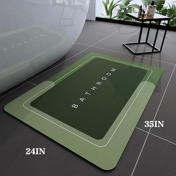 Bath Mat, Bathroom Mat Rugs Super Absorbent Shower Mats Non Slip Quick Dry Thin Rubber Mats for Bathroom Floor Fit Under Door, Shower Rug for Bathtub, Shower, Green