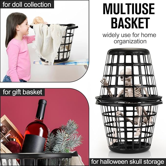 Uiifan 24 Pcs Black Lightweight Laundry Baskets Plastic Large Round Bushel Baskets Capacity Plastic Clothes Basket Space Saving Narrow Laundry Hampers