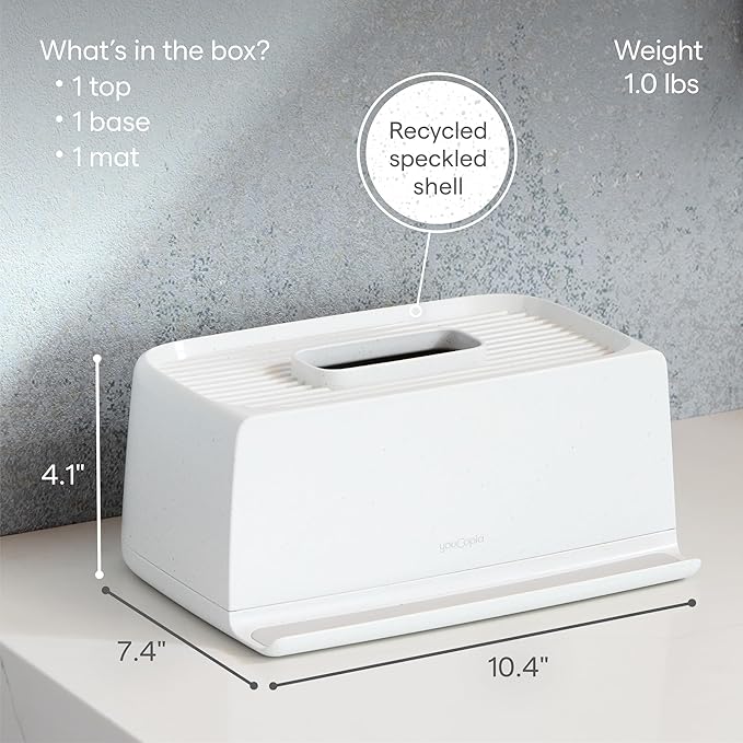 YouCopia The Ledge Tissue Holder, Rectangular, Box Cover with Storage for Phones, Jewelry, Makeup and Accessories for Night Stand, Desk and Bathroom Organization