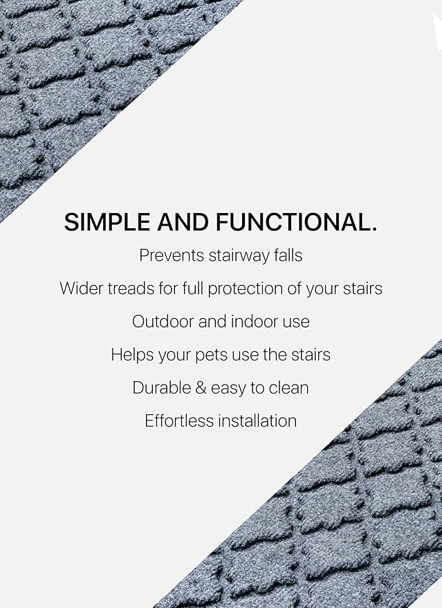 Outdoor Stair Treads Non-Slip 35”x10” (6-Pack) – Carpet Treads with Rubber Backing Moroccan Grey