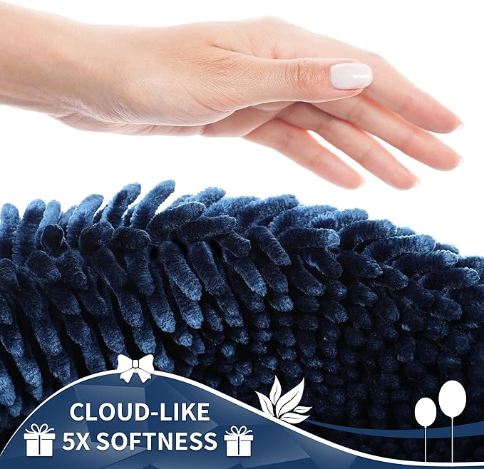 Yimobra Bathroom Rug Set 2 Piece, Luxury Shaggy Bath Mat Set with Non Slip Backing, Ultra Soft & Absorbent Mats for Bathroom Floor, Machine Washable, 44"x24"+24"x17", Blue