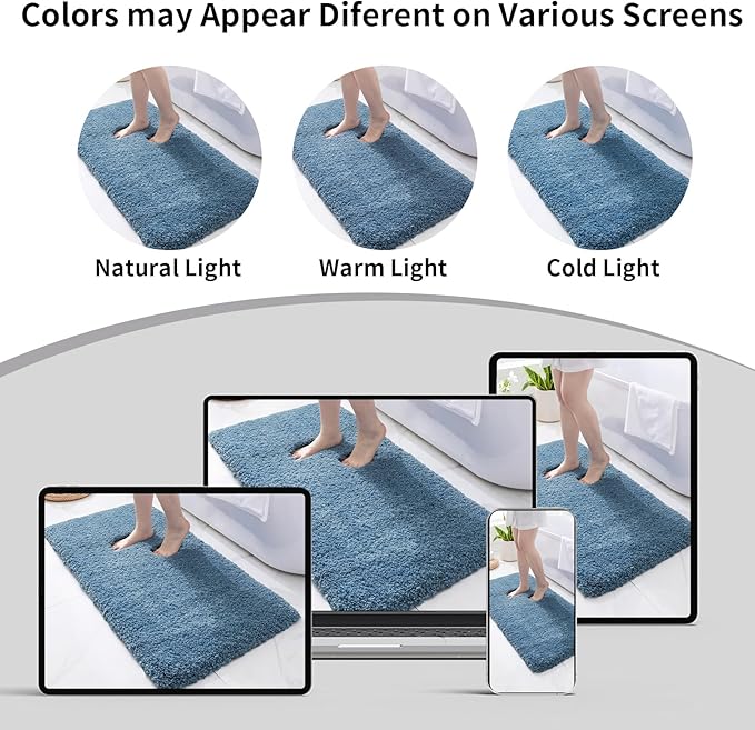 Blue Bathroom Rug 24x48 Non Slip Fluffy Bath Mat for Bathroom Floor Washable Plush Luxury Bath Rug for Tub Soft Shaggy Absorbent Shower Sink Mat