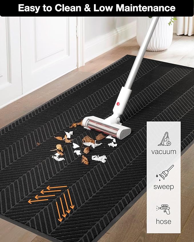 3′ x 6′ Heavy Duty Front Door Mat Indoor Outdoor Entrance, Easy Clean Non-Slip All Weather Commercial Floor Mat for Entryway, No Curling Waterproof Vinyl Welcome Mat (36" x 72", Black)