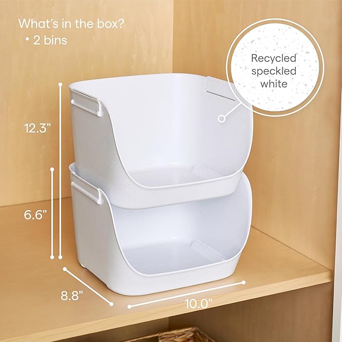 YouCopia ShelfBin Stacking Pantry Bins, 2-Pack, Stackable Storage Basket Organizers for Kitchen and Cabinet Organization