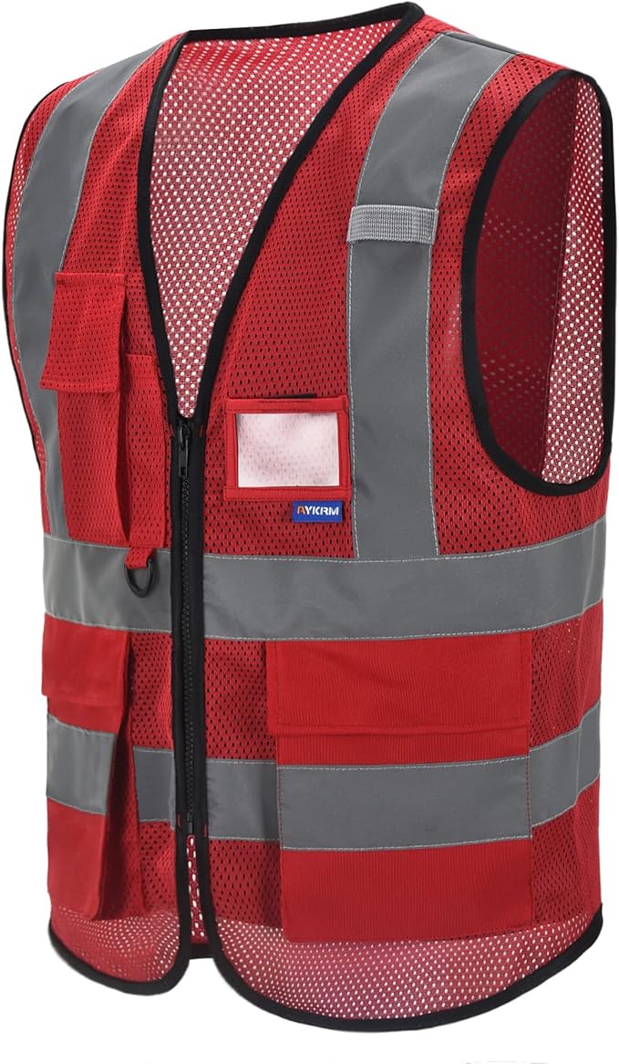 A-SAFETY Red mesh vest with visibility stripes