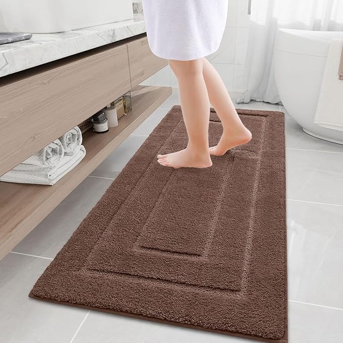 Buganda Bathroom Rugs, 59" x 24", Soft and Absorbent Microfiber Bath Rugs, Non-Slip Shaggy Shower Carpet, Machine Wash Dry Bath Mats for Bathroom Floor, Tub and Shower, Brown