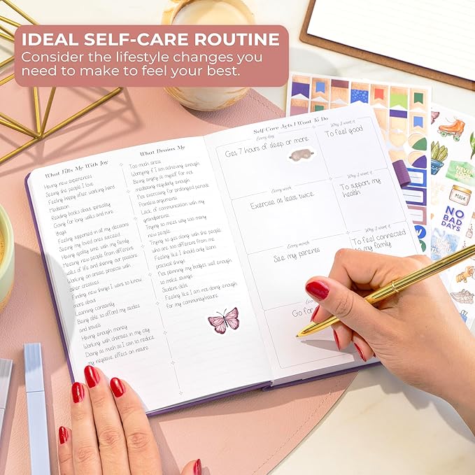 GoGirl Self-care Journal – Daily Mental Health Notebook with Mood & Wellness Trackers – Personal Development, Meditation & Reflection Journal for Women – Hardcover, Lasts 3 Months (Purple)
