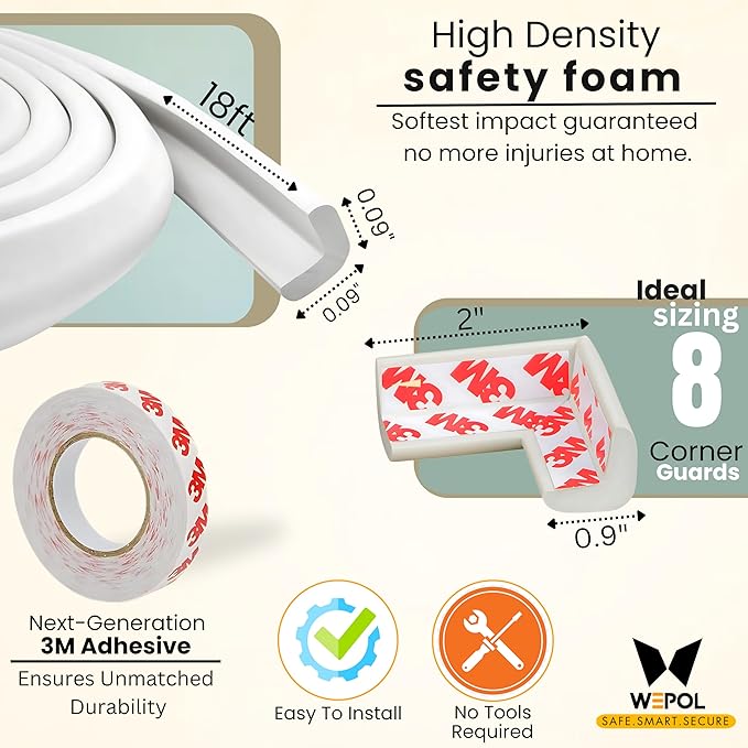 Table Edge Protector for Baby Proofing (18ft Edge+8 Corners) Baby Proof Corners and Edges Guard, Soft NBR Rubber Foam 3M Adhesive, Furniture Corner & Edge Safety Bumpers for Table & Fireplace-Gray
