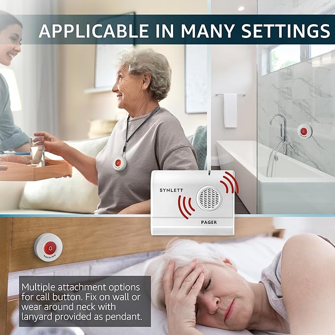 Caregiver Pager Wireless Call Buttons for Elderly Monitoring SOS Alert System Portable Alarm for Nurse Call Seniors Patients Emergency Home