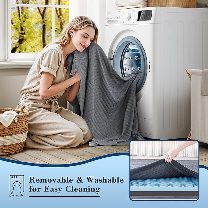 EnHomee Memory Foam Mattress Topper,3 Inch King Mattress Topper Pressure Relief with Cooling Gel and Removable & Washable Embossed Cover, CertiPUR-US & Oeko-TEX Certified, Grey, King
