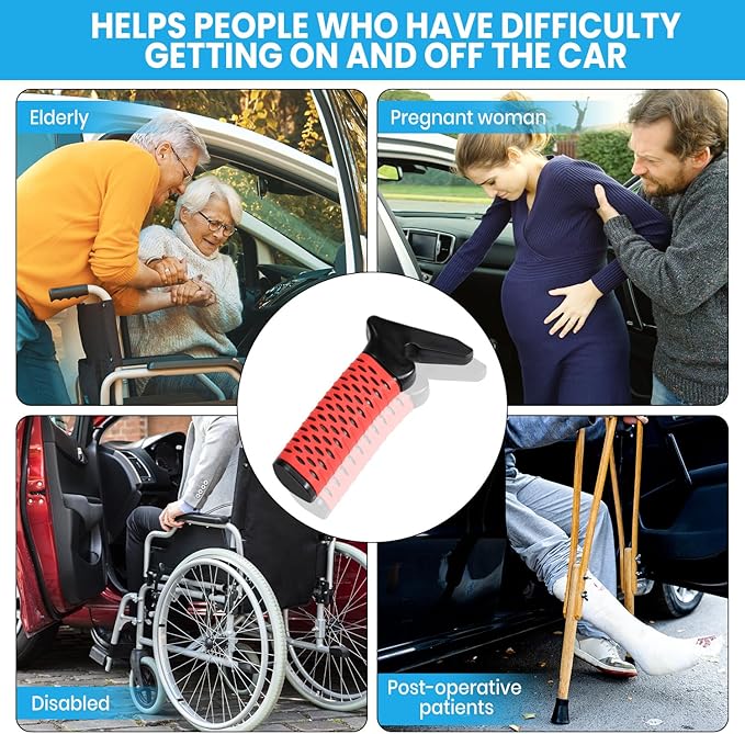 2 Pack Car Door Handle for Elderly, Car Handle Assist Support Handle, Portable Mobility Aids for Getting Out of Car, Auto Grab Cane for Seniors and Handicapped (Red)