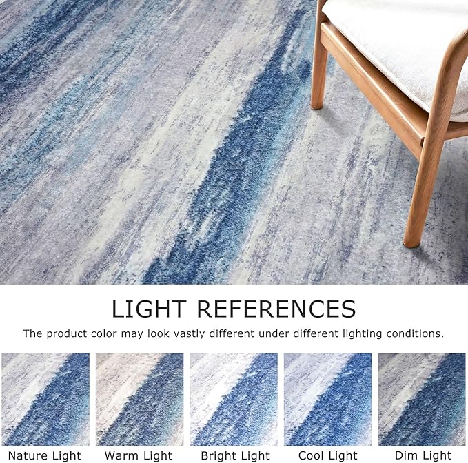 KOZYFLY Modern Abstract Kitchen Runner Rug, 2x6 Washable Rug Runner Non-Slip Soft Striped Hallway Runner Rugs, Blue/Grey/Beige Print Carpet Runner for Entryway Bathroom Laundry Room Foyer