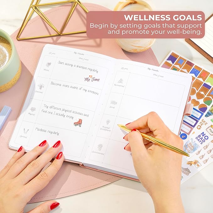 GoGirl Self-care Journal – Daily Mental Health Notebook with Mood & Wellness Trackers – Personal Development, Meditation & Reflection Journal for Women – Hardcover, Lasts 3 Months (Rose Gold)