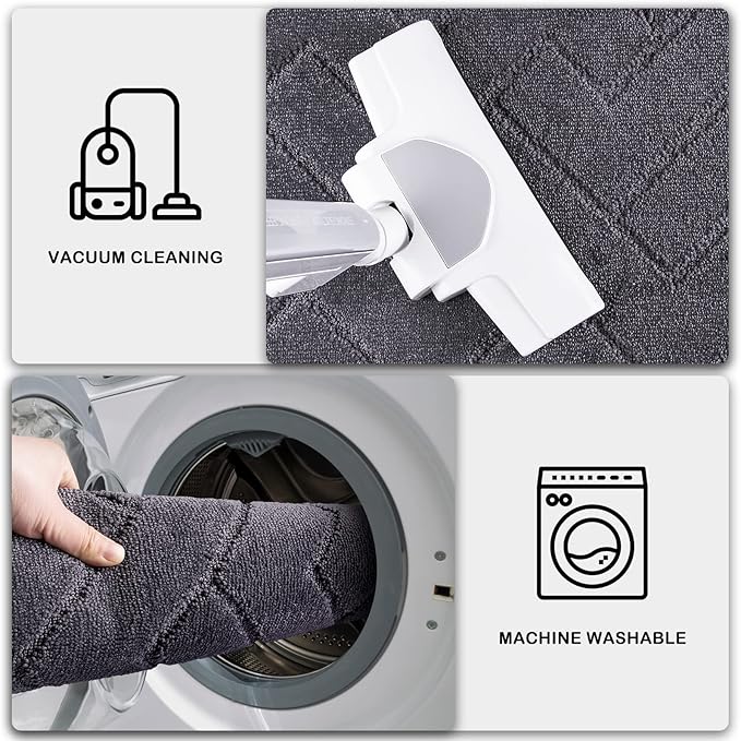PURRUGS Dirt Trapping Door Mat 34" x 59", Non-Slip Machine Washable Entry Rug, Shoe Scraper, Dog Doormat, Super Absorbent Welcome Mat for Front & Back Door, Muddy Wet Shoes & Paws, Grey