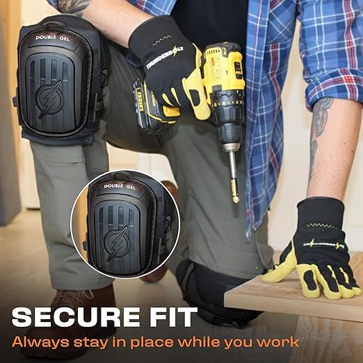 Thunderbolt Knee Pads for Men Construction Knee Pads for Work for Men and Women with Double Gel for Gardening Flooring Roofing Heavy Duty with Extra Thick Foam and Strong Adjustable Non-Slip Straps