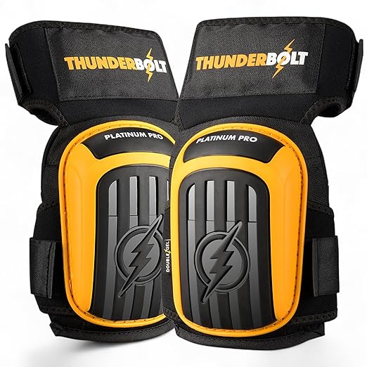Thunderbolt Knee Pads for Men Construction Knee Pads for Work for Men and Women with Double Gel for Gardening Flooring Roofing Heavy Duty with Extra Thick Foam and Strong Adjustable Non-Slip Straps