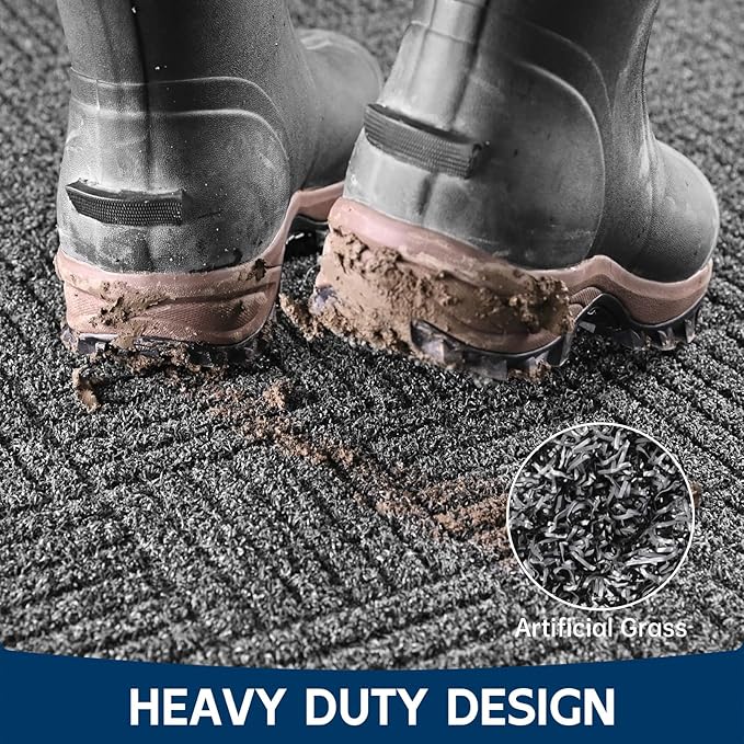 Front Door Mat Outside Entrance, 4' x 3' Heavy Duty Indoor Outdoor Door Mats for Entryway, Trap Dirt Outdoor Doormat Low Profile, Non Slip Welcome Mats for Front Door, Artificial Grass