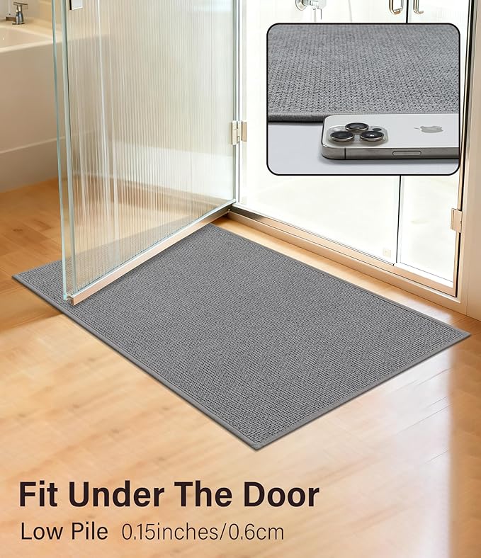 YIHOUSE Bathroom Rugs Mats Sets 5 Pieces Gray, Ultra Thin Bath Mat Absorbent Non Slip Bath Rugs for Bathroom Washable, Shower, Sink, Laundry (Gray, 5 Pieces)