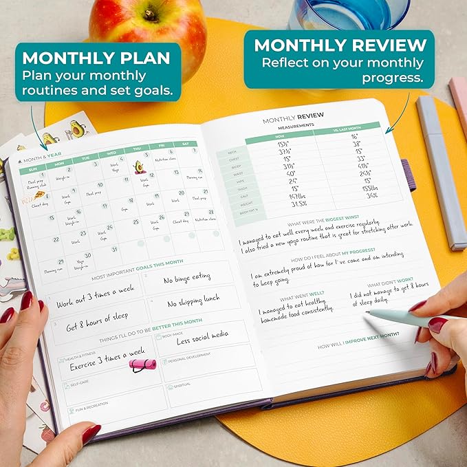 Clever Fox Fitness and Food Journal Premium – Guided Daily Workout, Meal & Weight Loss Tracker for Women & Men – Exercise Diet Planner (Lavender)